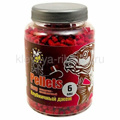 Пеллетс карповый  Lion Baits Carp Pellets 6мм 300г  Strawberry Jam (клубничный джем) красный