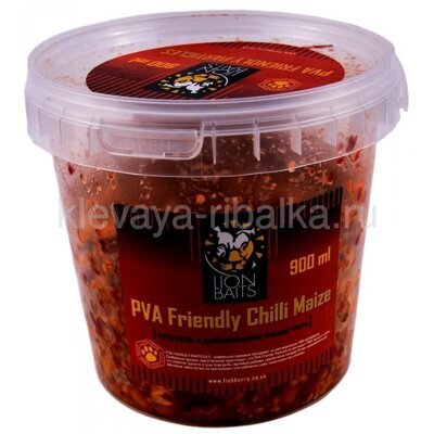 Зерновая смесь Lion Baits PVA Friendly 900мл  Chilli Maize (кукуруза с чили)