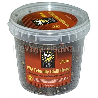 Зерновая смесь Lion Baits PVA Friendly 900мл  Chilli Hemp (конопляное семя с чили)