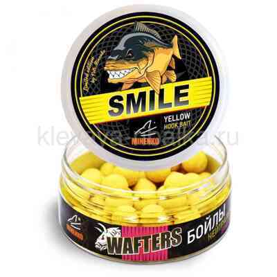 Бойлы нейтральные Миненко Wafters SMILE 12мм 70г  Strawberry (клубника) желтый