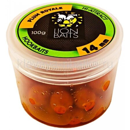 Бойлы вареные Lion Baits Hi-Attract (в дипе) 14мм 100г  Plum Royale (слива королевская) оранжевый