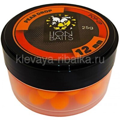 Бойлы плавающие (Pop-Up) Lion Baits  12мм 25г  Pear drop (кислая груша) оранжевый