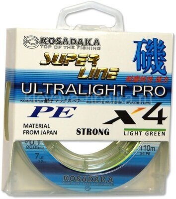 Шнур KOSADAKA Super Line PE X4 Ultralight PRO 110м 0,05мм  3,2кг light green