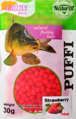 Воздушное тесто плавающие (Pop-Up) Grizzly PUFFI 4-6мм 30г  Strawberry (клубника) красный