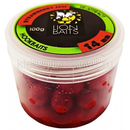 Бойлы вареные Lion Baits Hi-Attract (в дипе) 14мм 100г  Strawberry Jam (клубничный джем) красный
